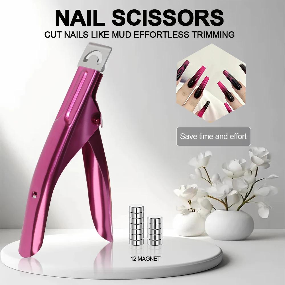 Coupe-ongles professionnel en acrylique en forme de U, coupe droite en acier inoxydable avec 12 aima