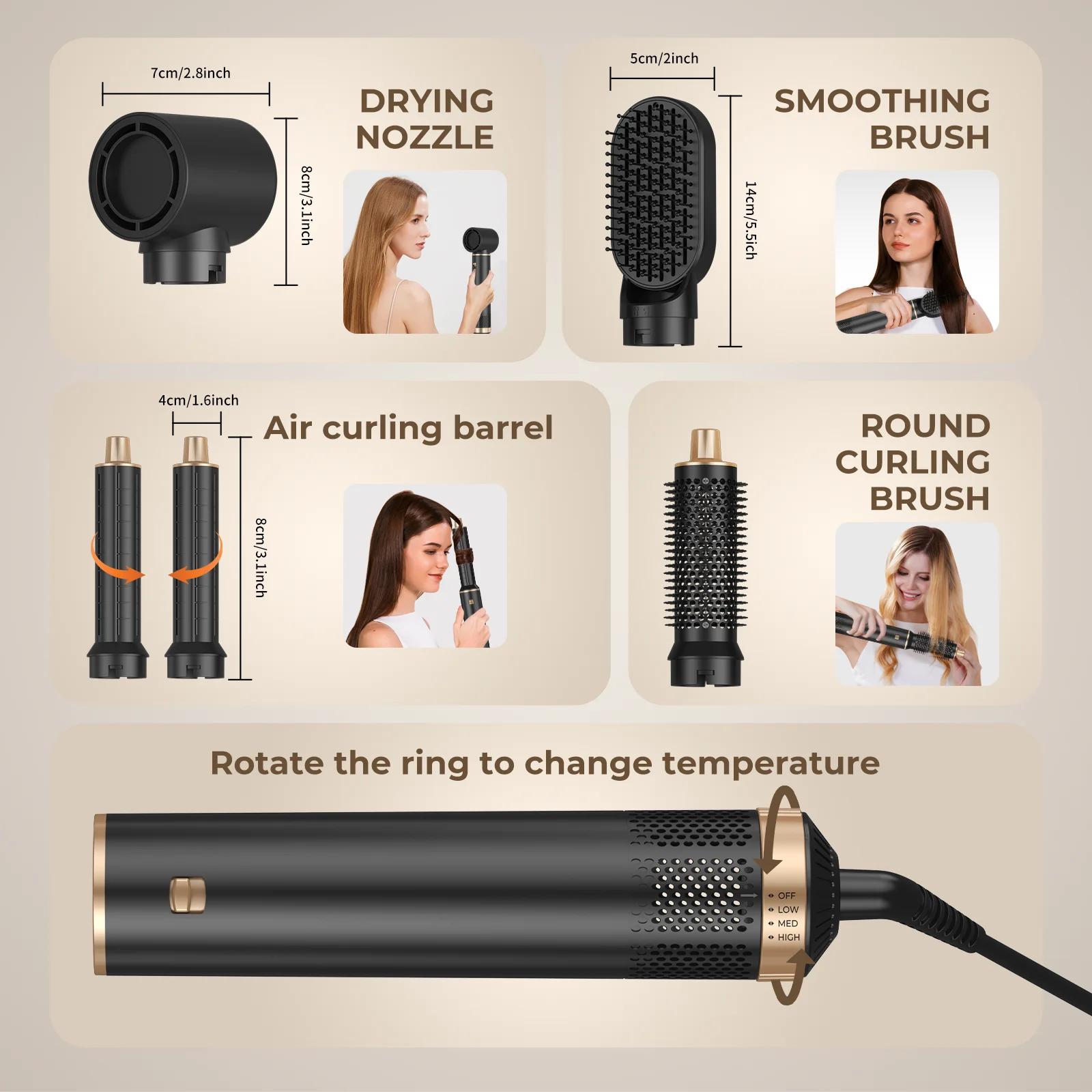 Sèche-cheveux 5 en 1, peigne électrique, lisseur à ions négatifs, fer à friser, brosse chauffante mu