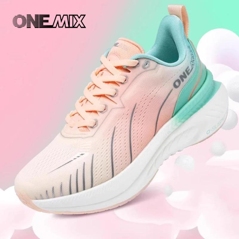 Chaussures de course femme ONEMIX respirantes 2024 - Baskets sport amortissantes noires et roses