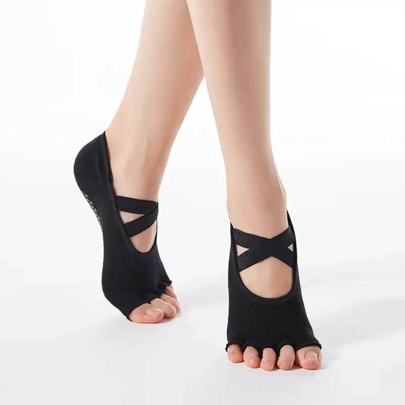 Chaussettes de yoga cinq orteils femmes - Antidérapantes pour Pilates et danse fitness
