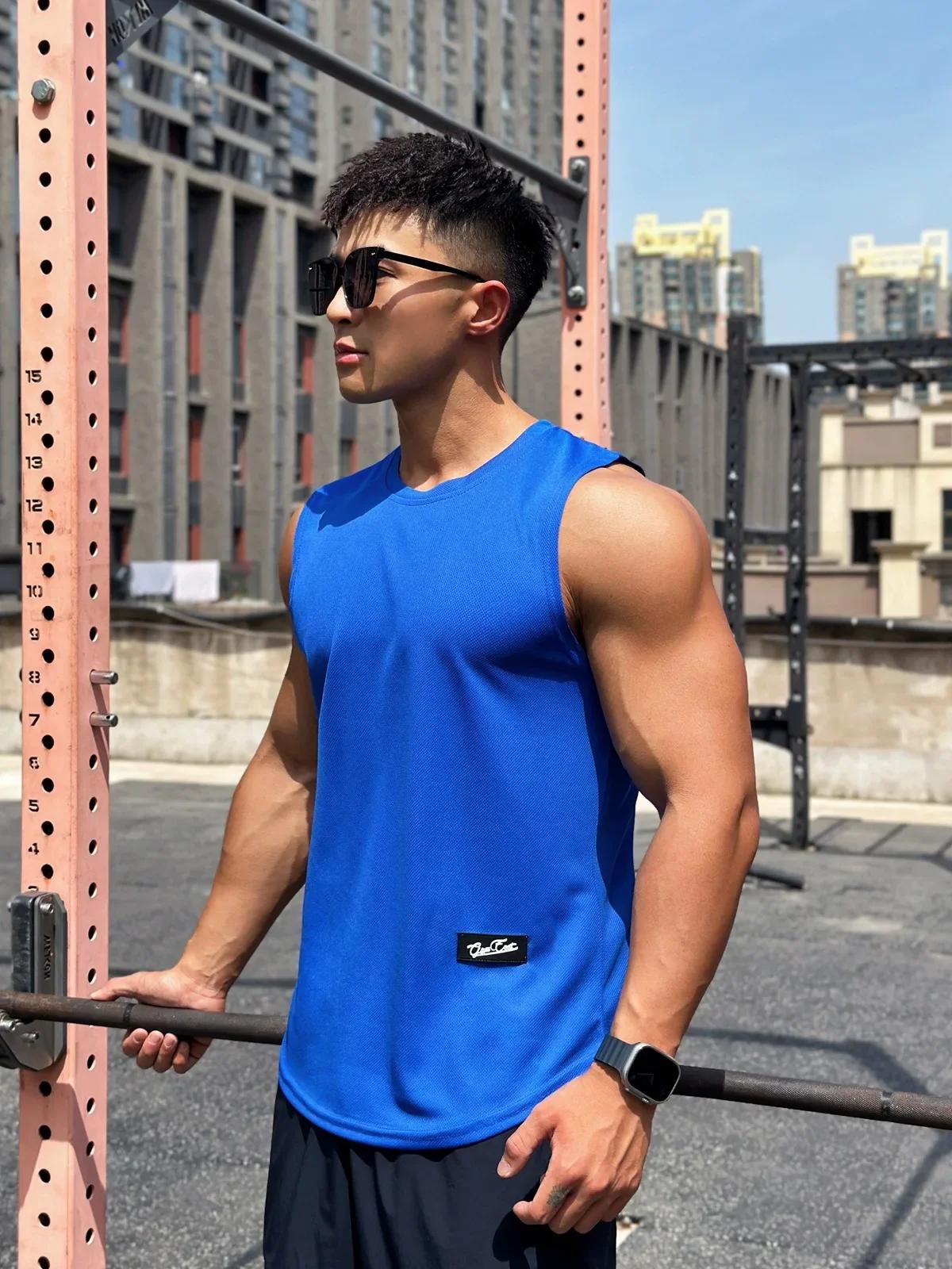 Débardeur de gymnastique pour hommes, chemise de Fitness sans manches, maille respirante, gilet de s