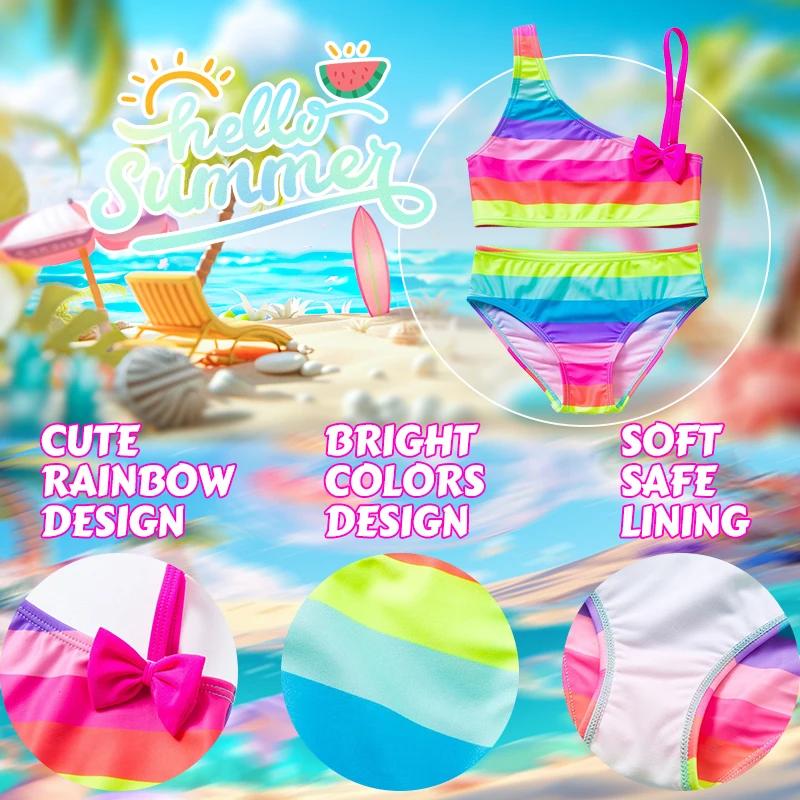 Maillot de bain fille Bluey Rainbow, tenue de plage d'été avec nœud, ensemble tankini 2 pièces pour