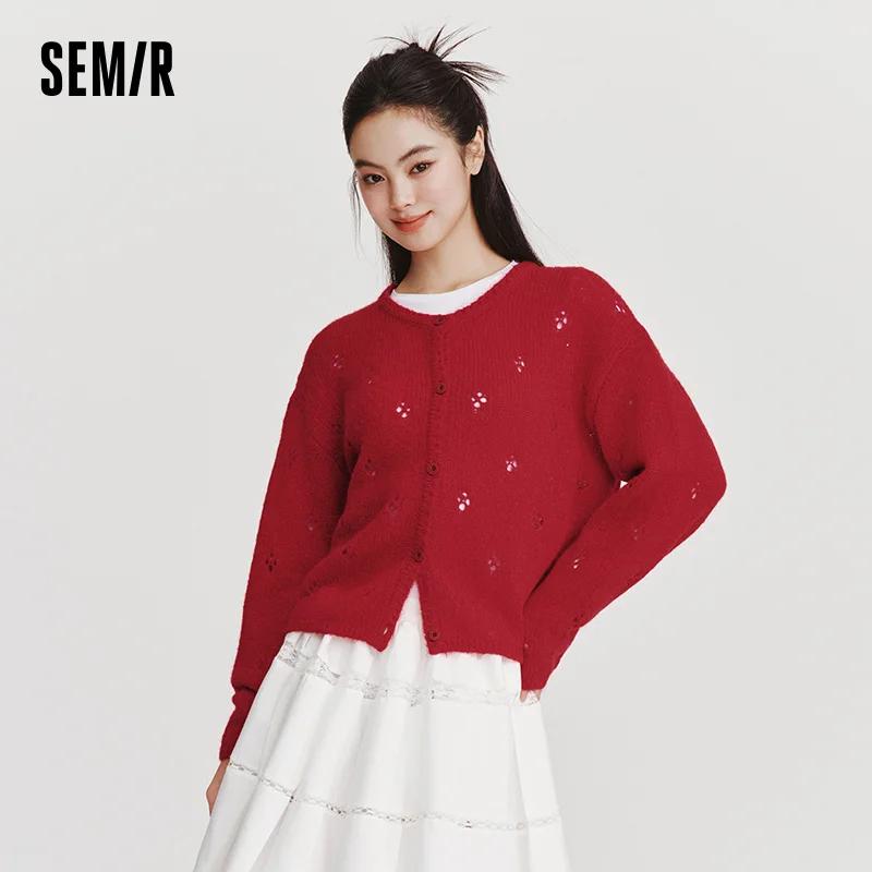 Cardigan rouge pour femme Semir, collection Printemps 2026, col rond ajouré, style décontracté et co