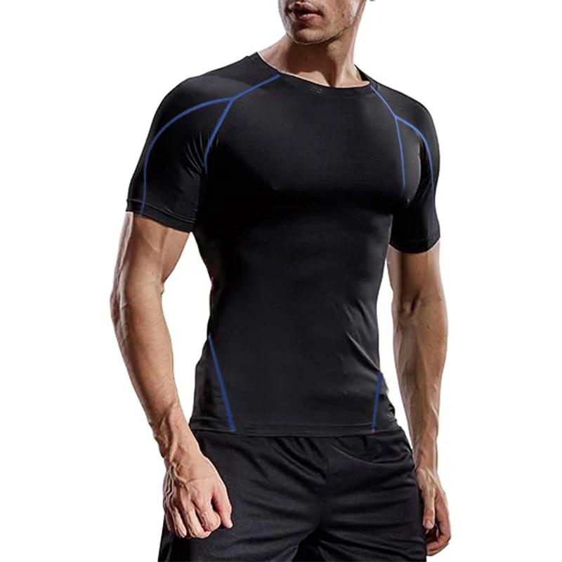 T-shirt sport homme été course gym fitness élastique compression athlétique collant training