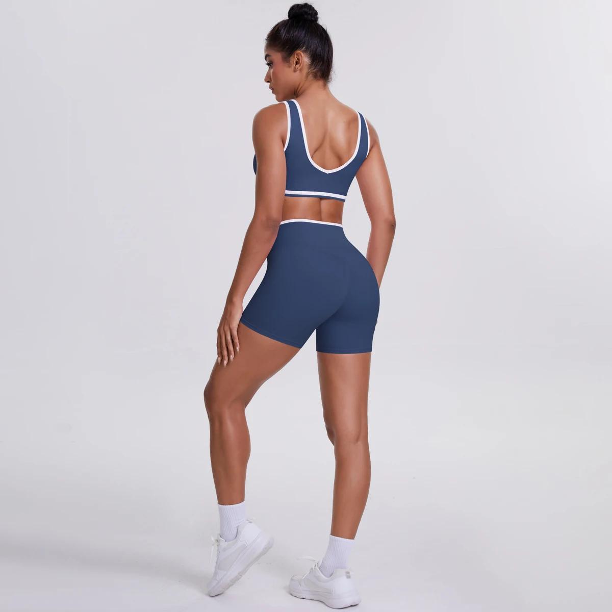 Nouveau soutien-gorge de Yoga ensemble short de Fitness taille haute conception croisée Fitness spor