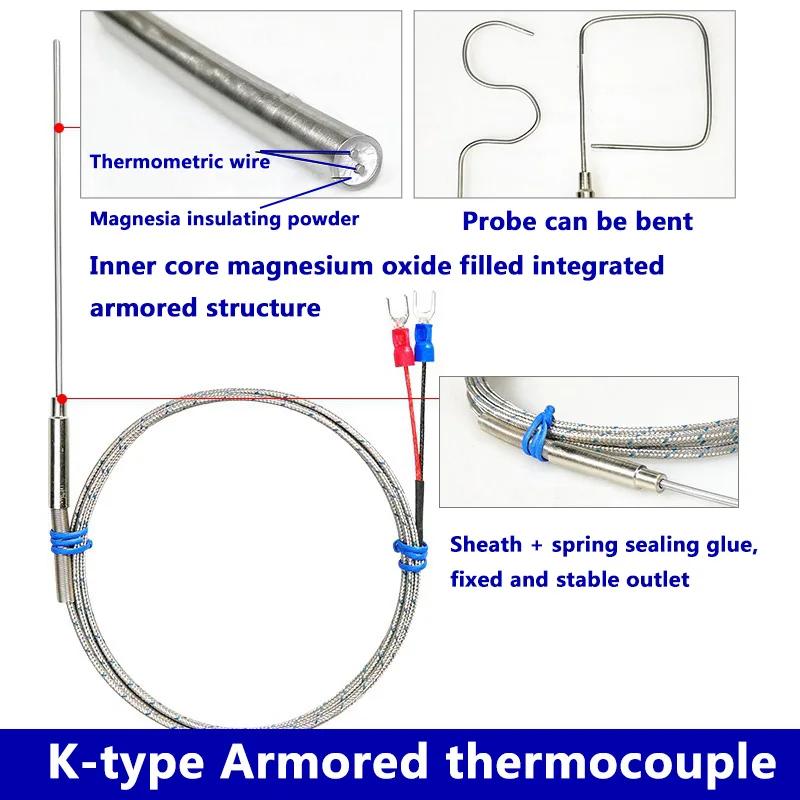 Thermocouple blindé de type K, capteur de température WRNK-191, 1mm 1.5mm 2mm 3mm 4mm 5mm 6mm 8mm, s