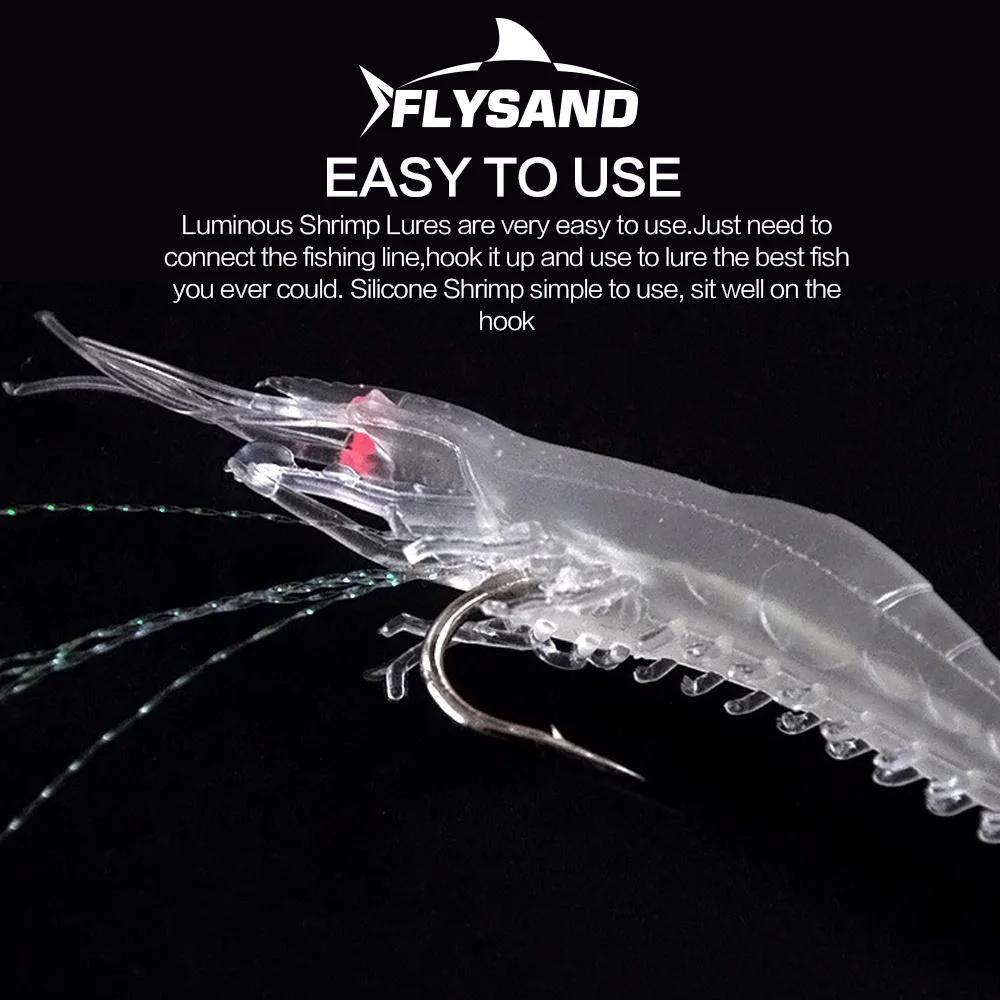 FLYSAND leurre à crevettes avec crochets leurres de pêche souples lumineux appâts à crevettes appâts
