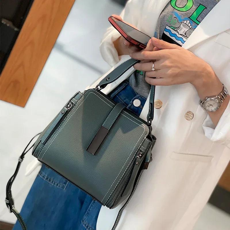 Sac à main polyvalent en cuir véritable de vache pour femmes, couche supérieure, sac à bandoulière d
