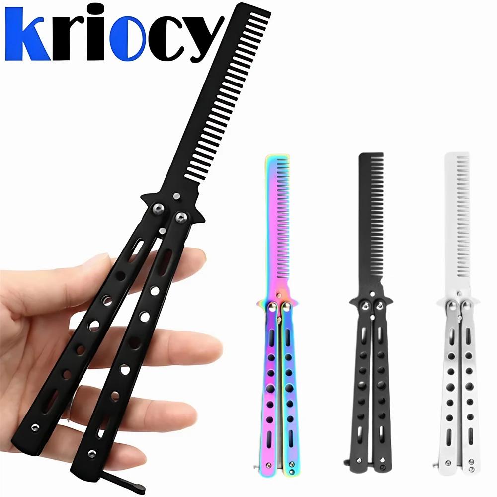 Peigne couteau papillon pliable en acier inoxydable, entraînement pratique, barbe, moustache, outil