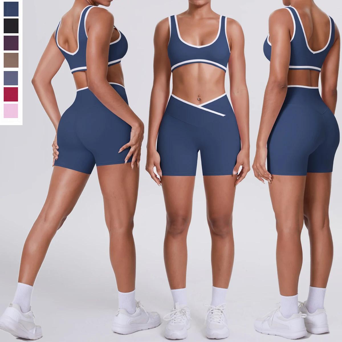 Nouveau soutien-gorge de Yoga ensemble short de Fitness taille haute conception croisée Fitness spor