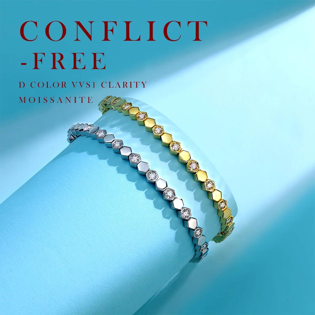 Bracelet de Tennis hexagonal en argent Sterling 925 plaqué or 14K pour femmes, couleur scintillante,