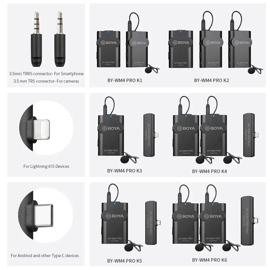 BOYA BY-WM4 PRO 2.4 mesurz Sans Fil Lavalier Revers Microphone Système pour iphone Huawei Android Ca