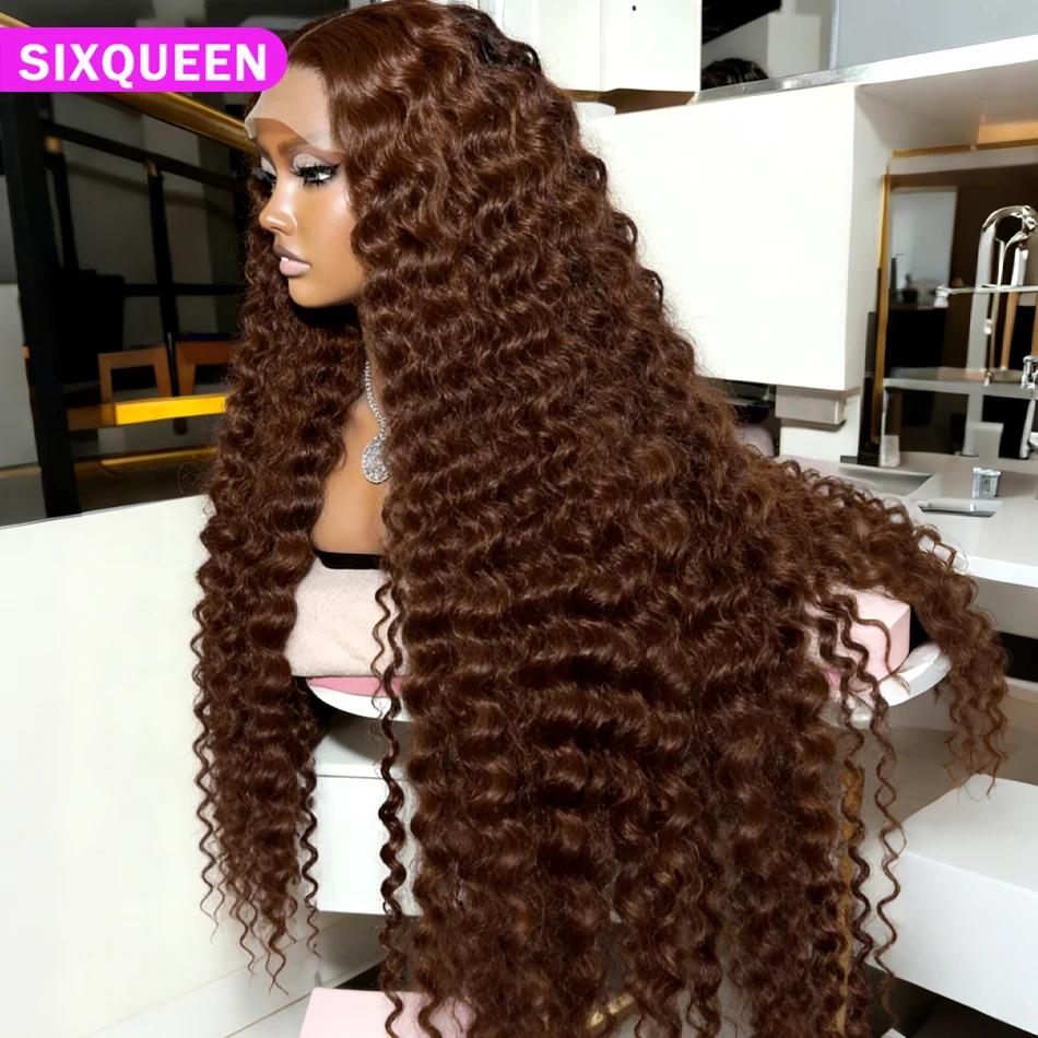 Perruque Lace Front Wig naturelle ondulée, cheveux naturels bruns, brun chocolat, 13x6, densité 250%