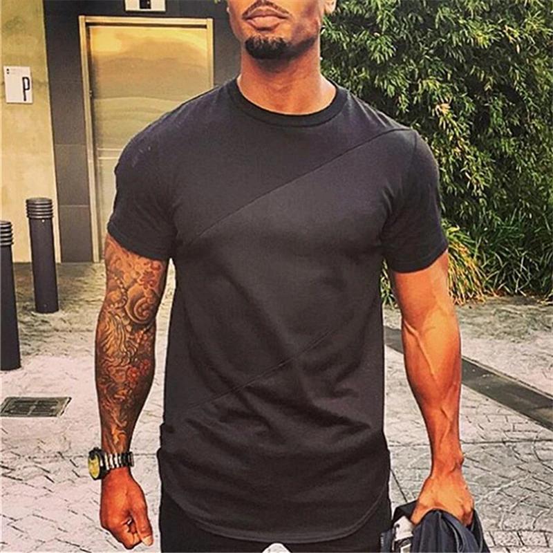 T-shirts de course unis hommes décontracté coton Patchwork maille chemises Sumemr vêtements de sport