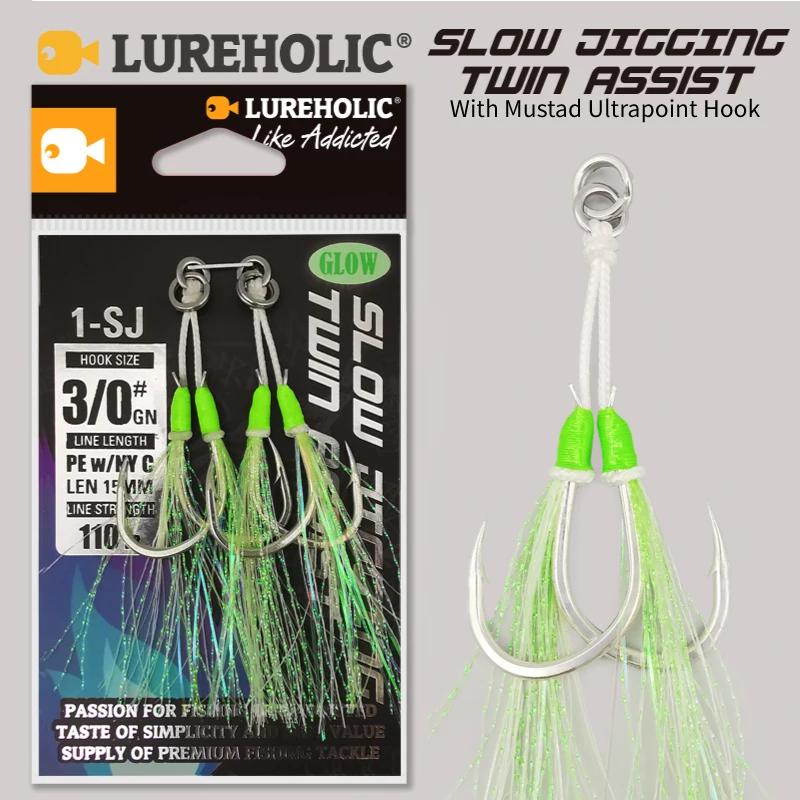 1-SJ – double assistance à gabarits lent avec crochets Mustad, hameçons de gabarits lumineux, hameço