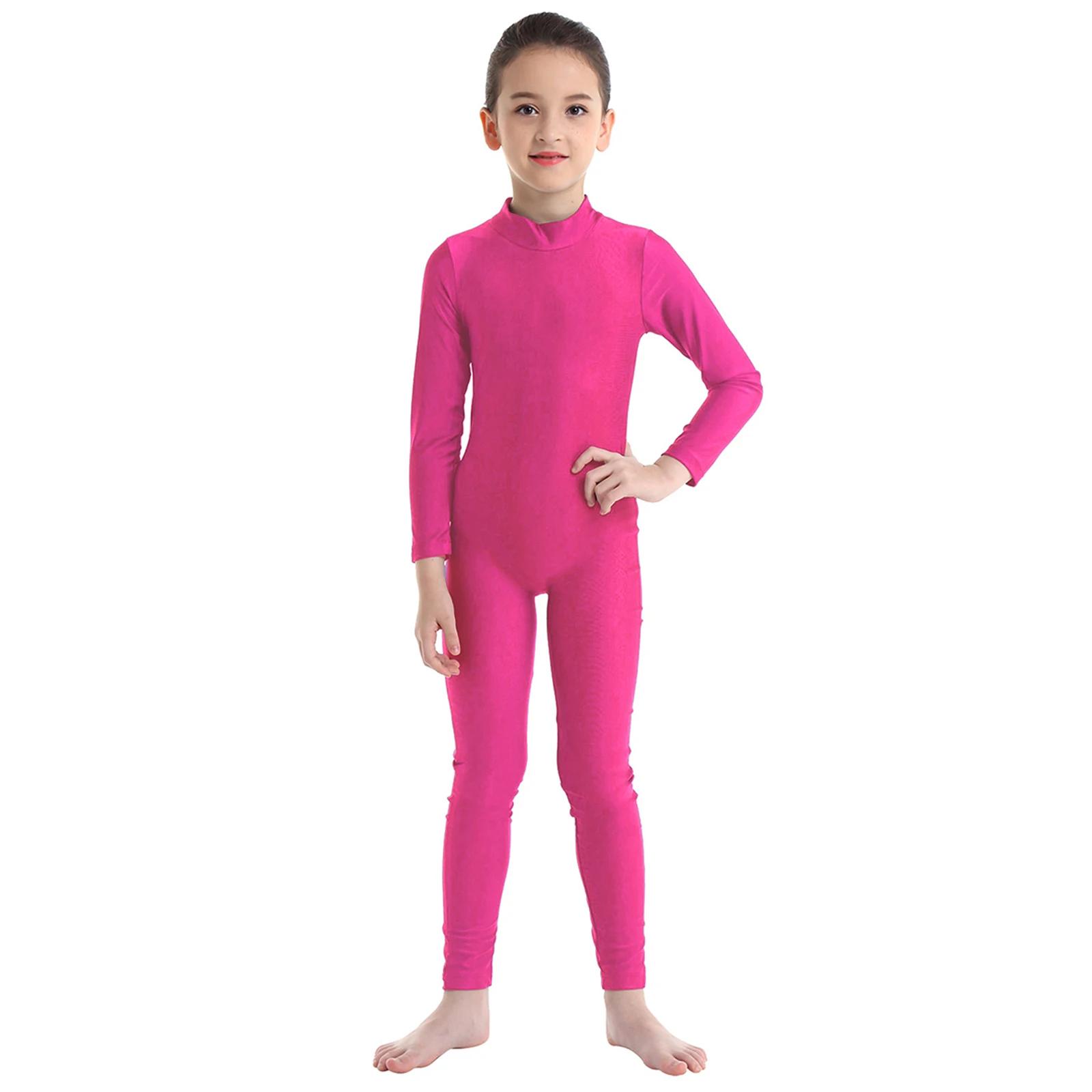 Justaucorps à manches longues et col montant en spandex pour filles, justaucorps de gymnastique de b