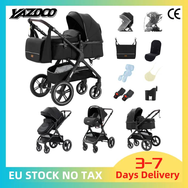 Poussette 3-en-1 pour bébé, poignée réversible, pliage en une seule étape, cadre en aluminium, ensem