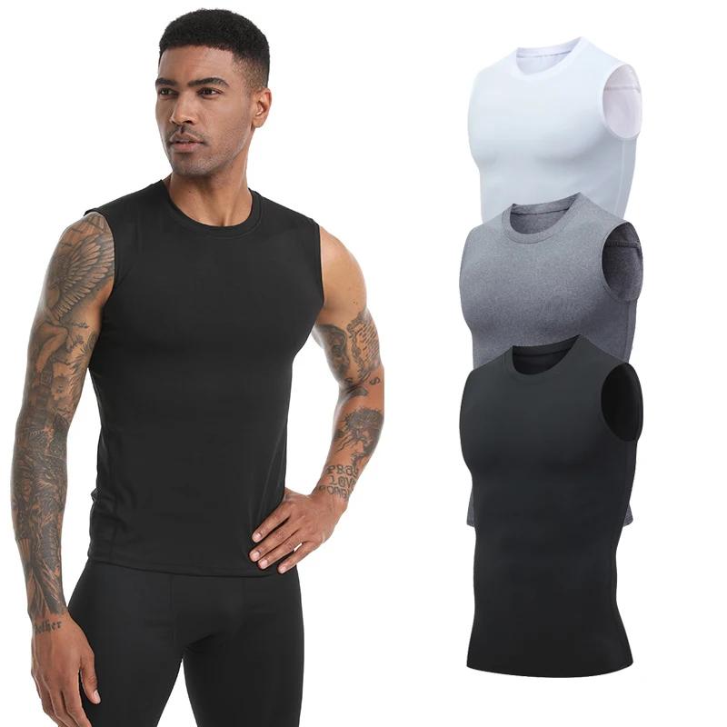 Débardeur de Compression pour hommes, chemise de gymnastique sans manches, séchage rapide, solide, v