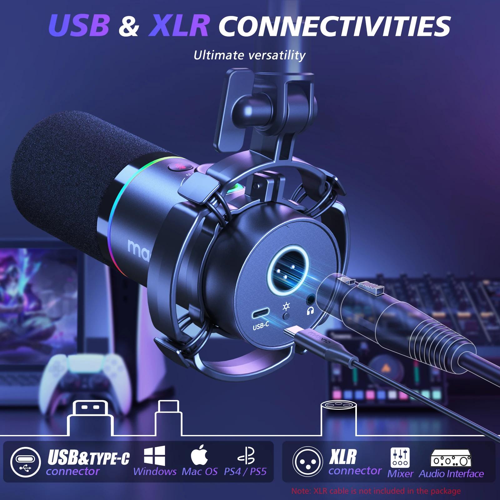 Microphone dynamique Maono PD200XS XLR/USB double mode, micro pour podcast avec logiciel Maonolink e