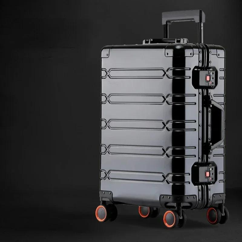 Valise de voyage tout en alliage d'aluminium-magnésium, bagage d'affaires à roulettes sur roulettes,