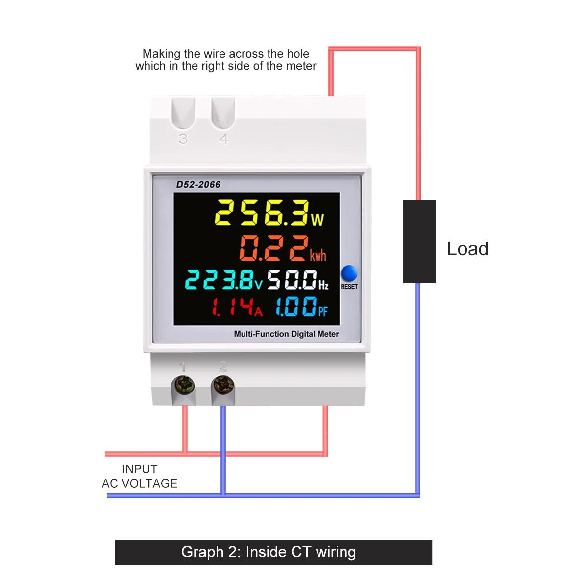 Moniteur AC sur rail din 6 en 1, 110V 220V 380V 100A, tension, courant, facteur de puissance, KWH ac