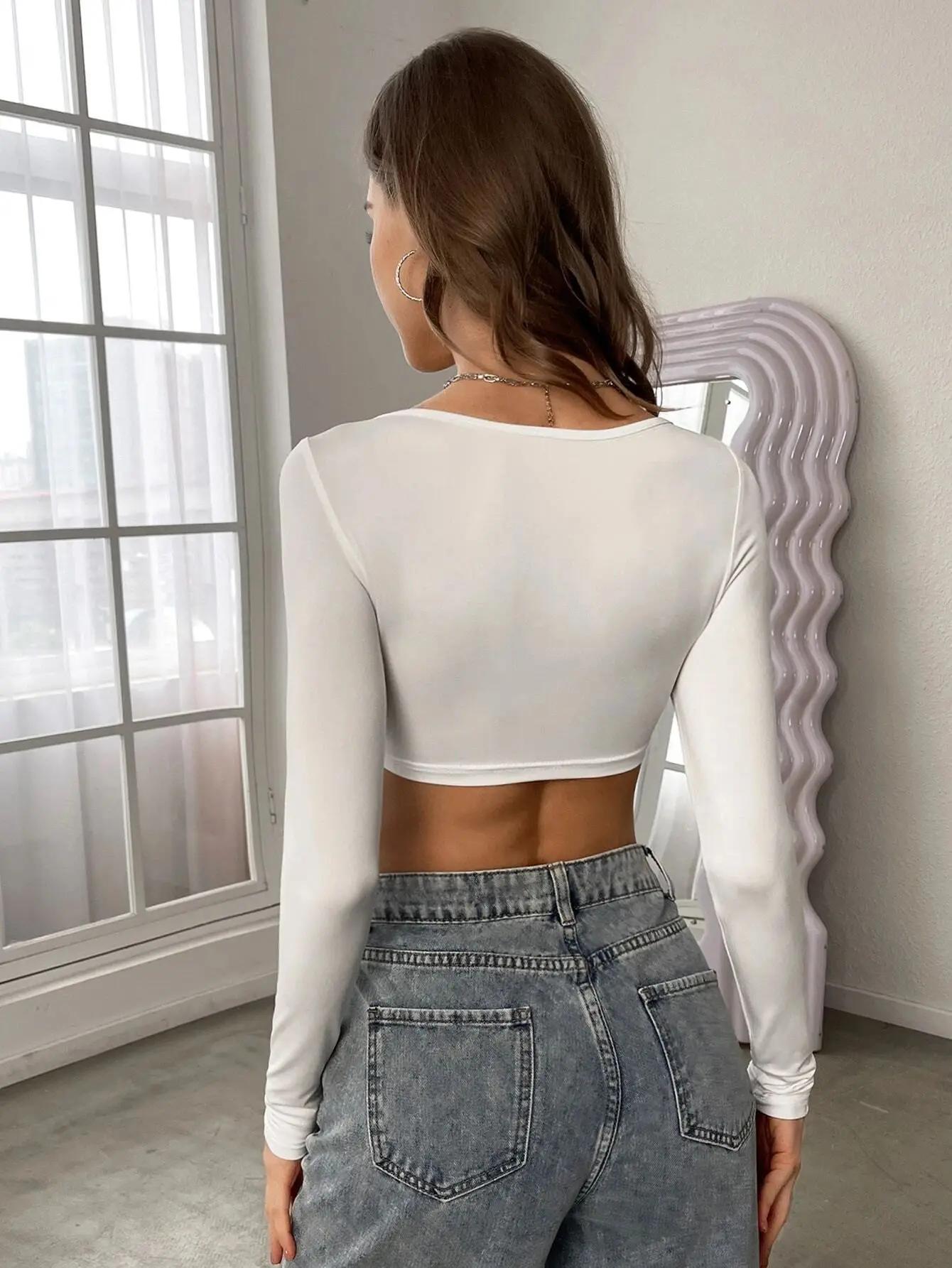 Printemps automne femmes à manches longues T-shirt col montant recadrée T-shirt pulls basique T-shir