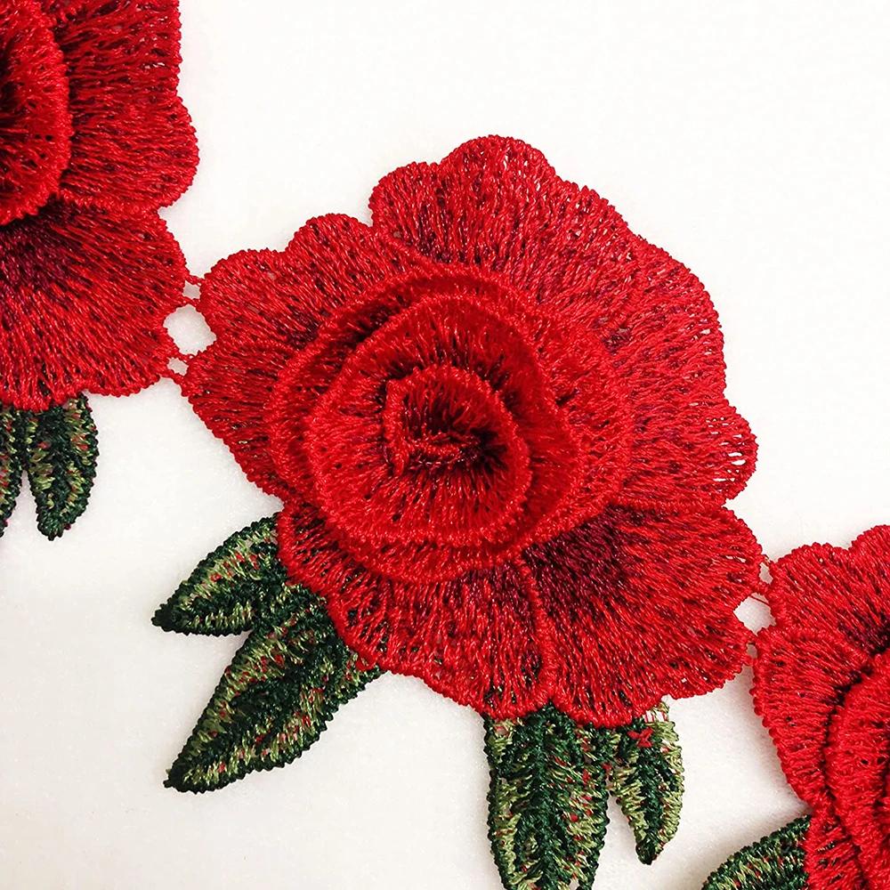 Patchs de vêtements brodés de fleurs rouges, 3 pièces, sacs de mariage en tissu, décoration de ridea