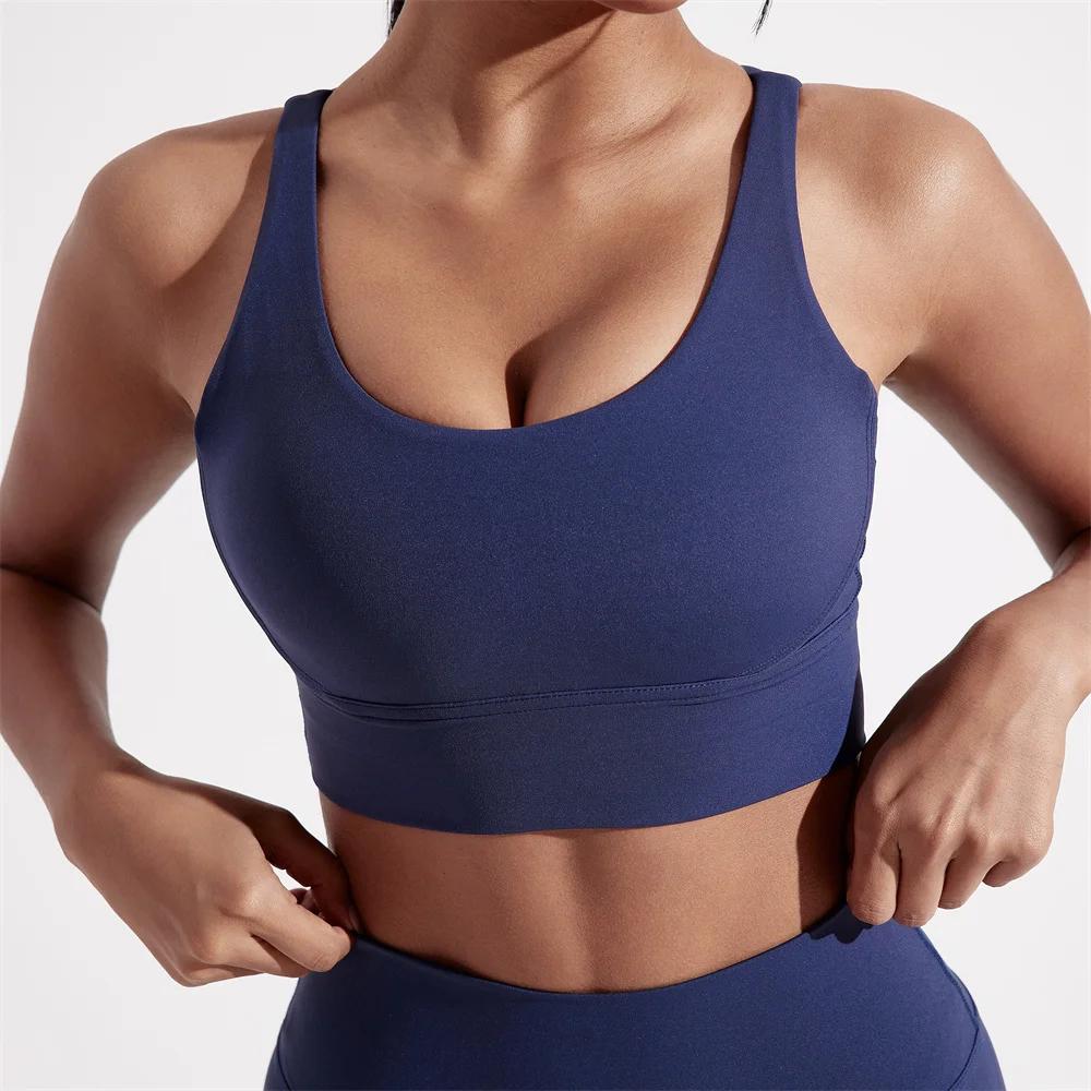 Soutien-gorge de Sport pour femmes, couleur unie, doux et serré, entraînement complet, jogging, gymn
