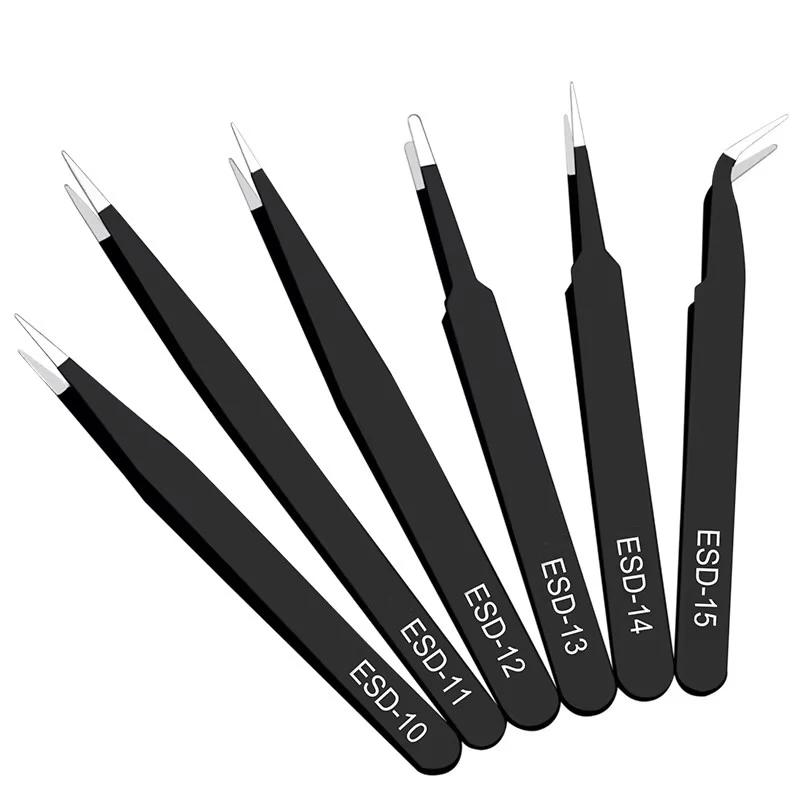 Ensemble de pincettes antistatiques en acier inoxydable, ensemble d'outils de réparation, ensemble d