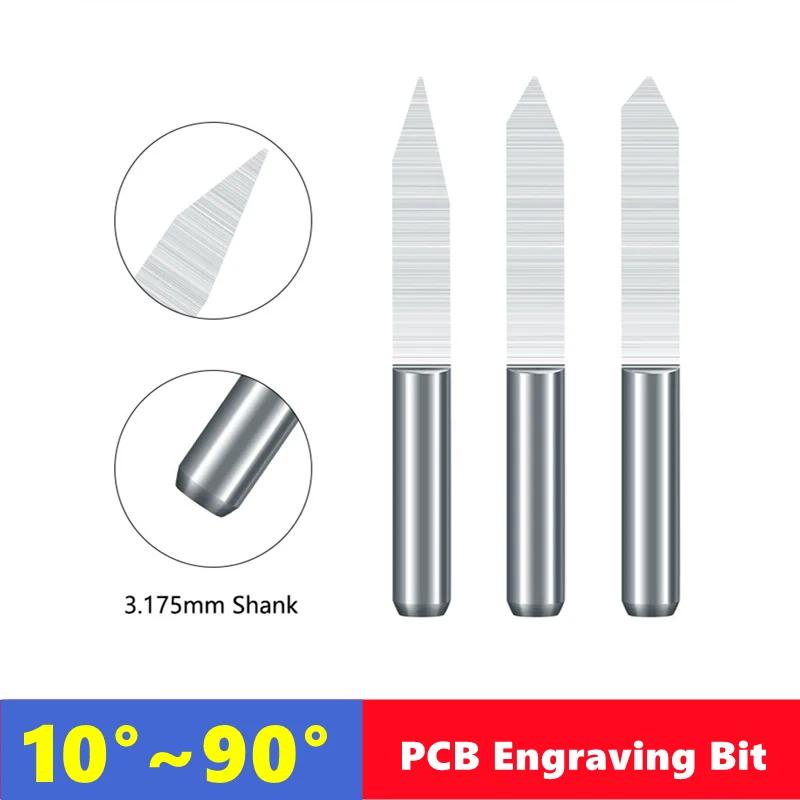 10 pièces 10 ° ~90 ° Fraise en forme de V 3.175mm (1/8 pouces), foret de gravure sur PCB en alliag