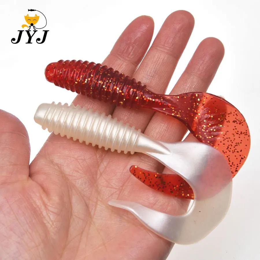 JYJ 10 cm 8.5g 5 pièces/sac leurre artificiel souple grub ver appât, longue queue tordue wobbler swi