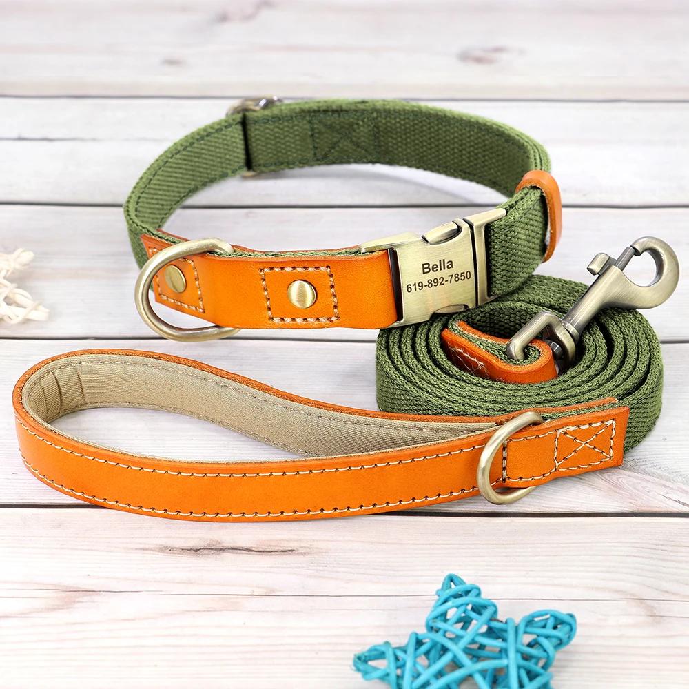 Ensemble de laisse de collier de chien personnalisé, collier de chien en cuir et Nylon, colliers d'é
