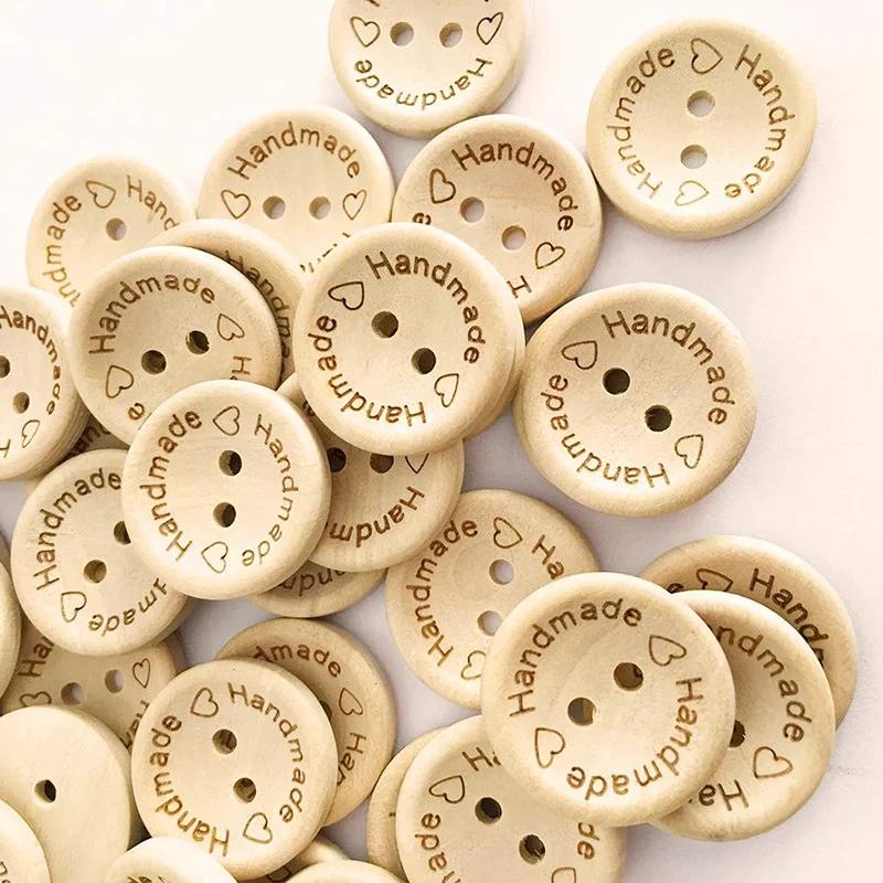 50/100 pièces boutons en bois faits à la main 15/20/25mm boutons ronds de couture en bois en vrac br