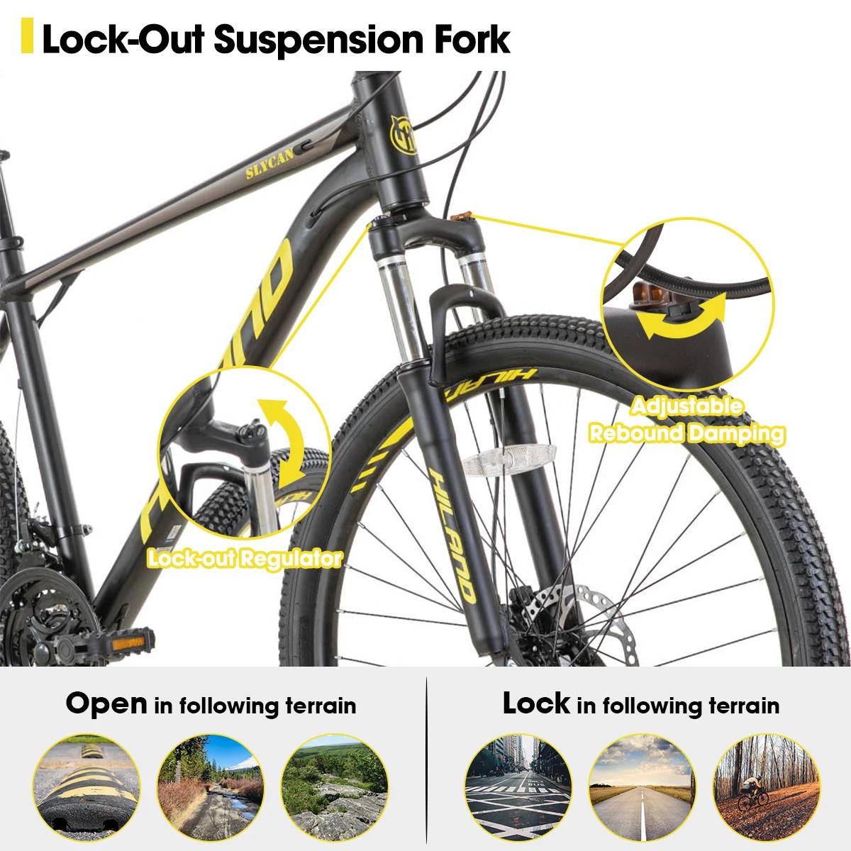 Hiland-Vélo de montagne à 21 vitesses en aluminium, freins à disque hydrauliques, fourche à suspensi