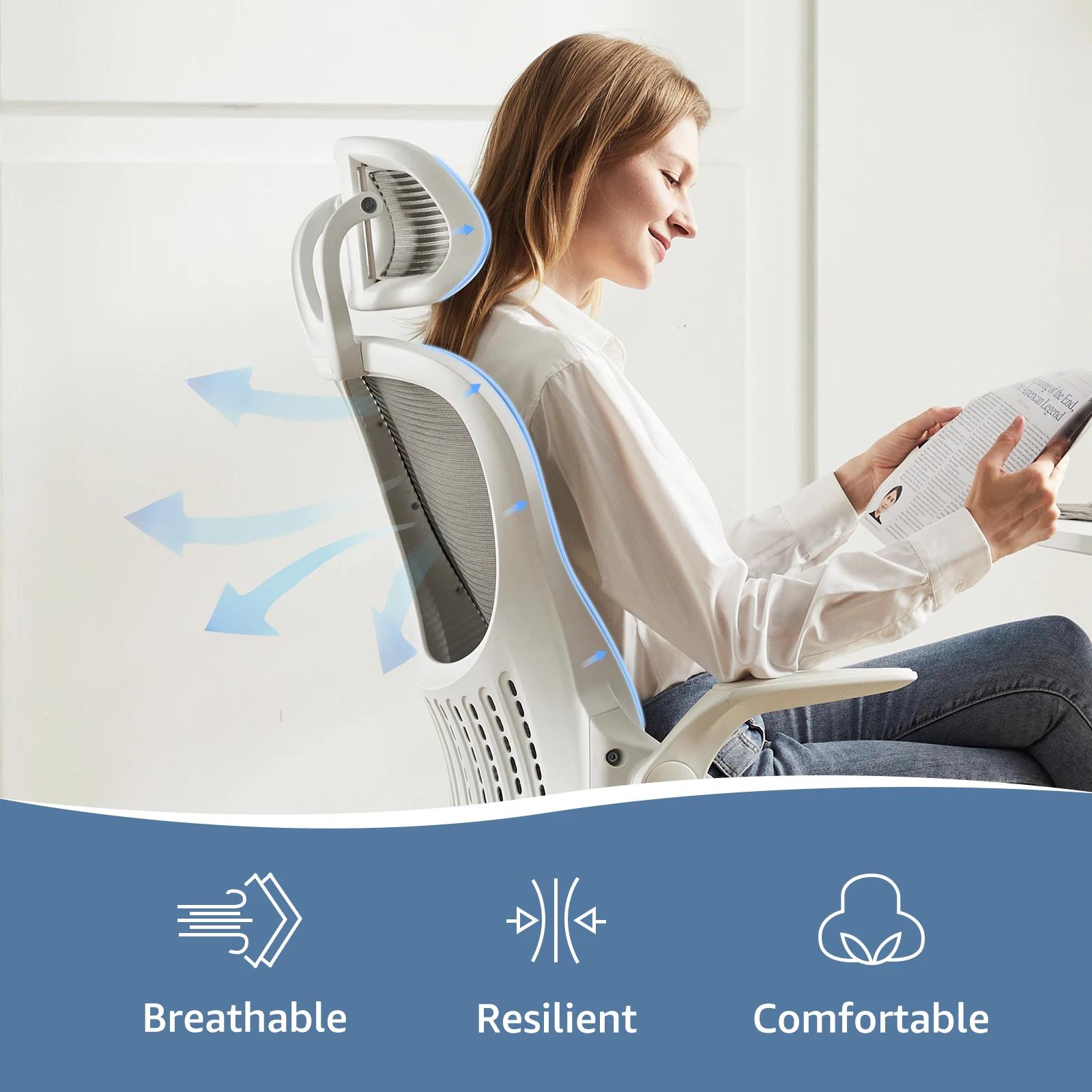 JHK – chaise de bureau ergonomique en maille, bras rabattables, appui-tête réglables, Support lombai