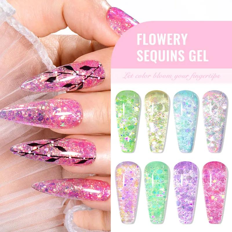 Vernis à ongles Gel à paillettes fleuries, couleur scintillante, Semi-Permanant, à tremper, pour man