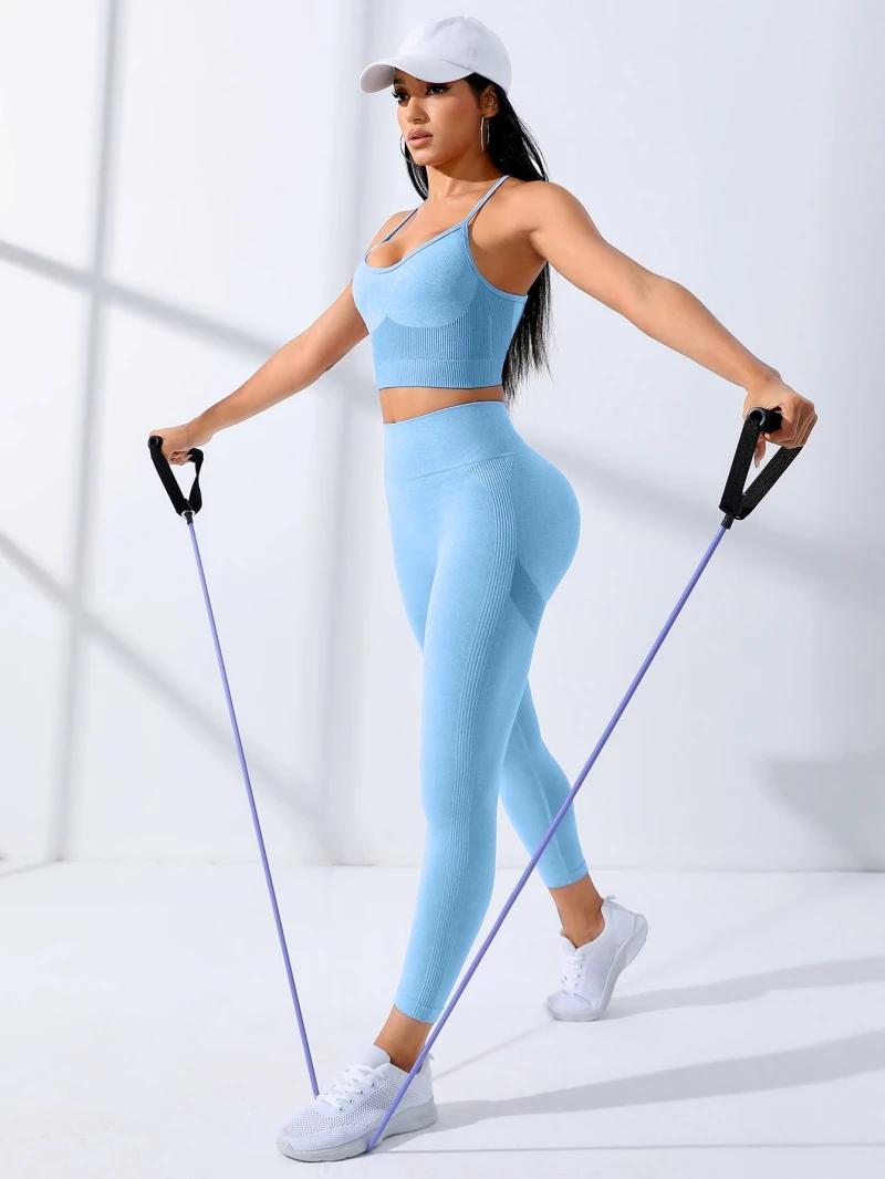 Ensemble de yoga sans couture pour femmes, tenues d'entraînement, leggings de survêtement sportifs,