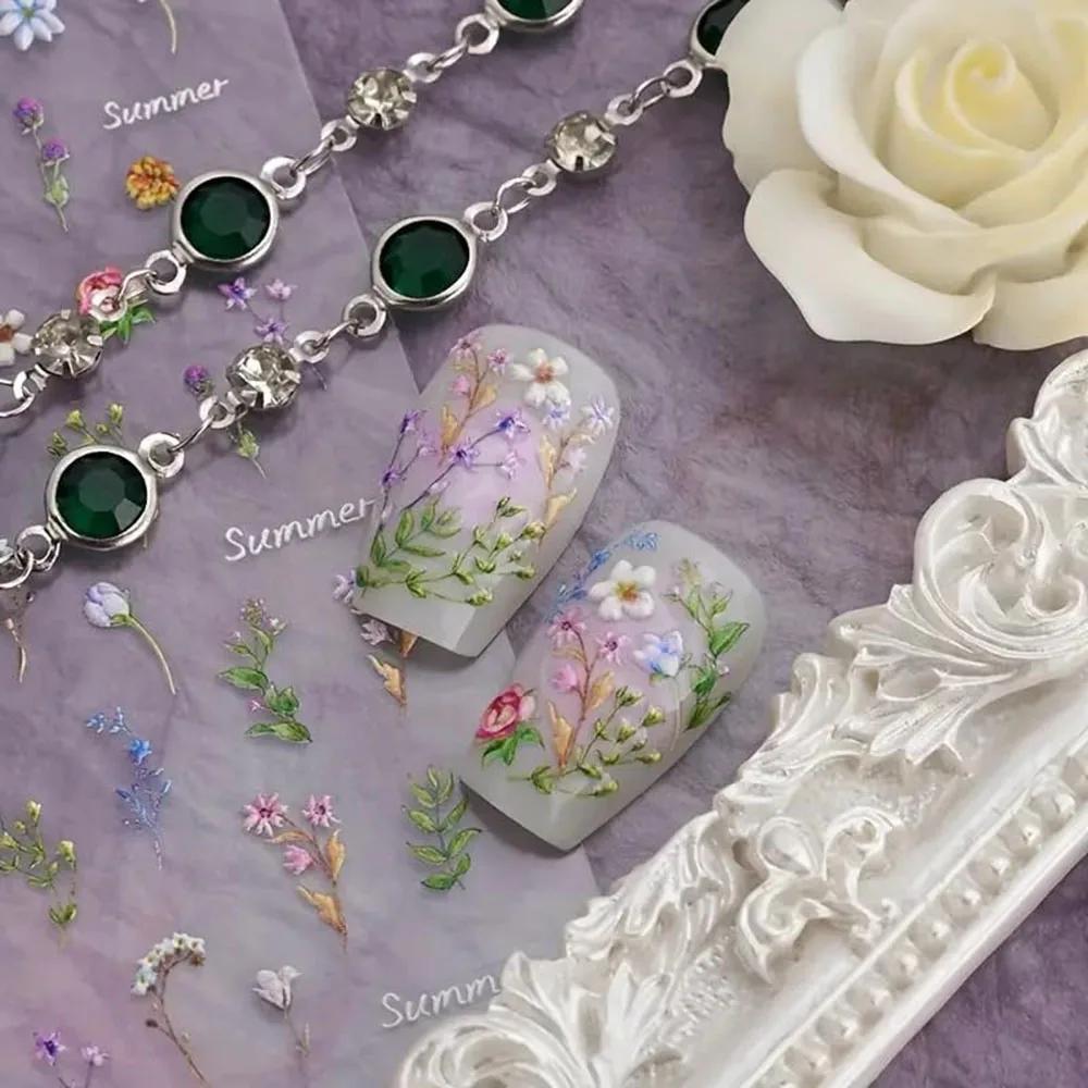 Autocollants pour ongles en forme de fleur, 1 pièce, feuille florale d'été, plante, décalcomanies co