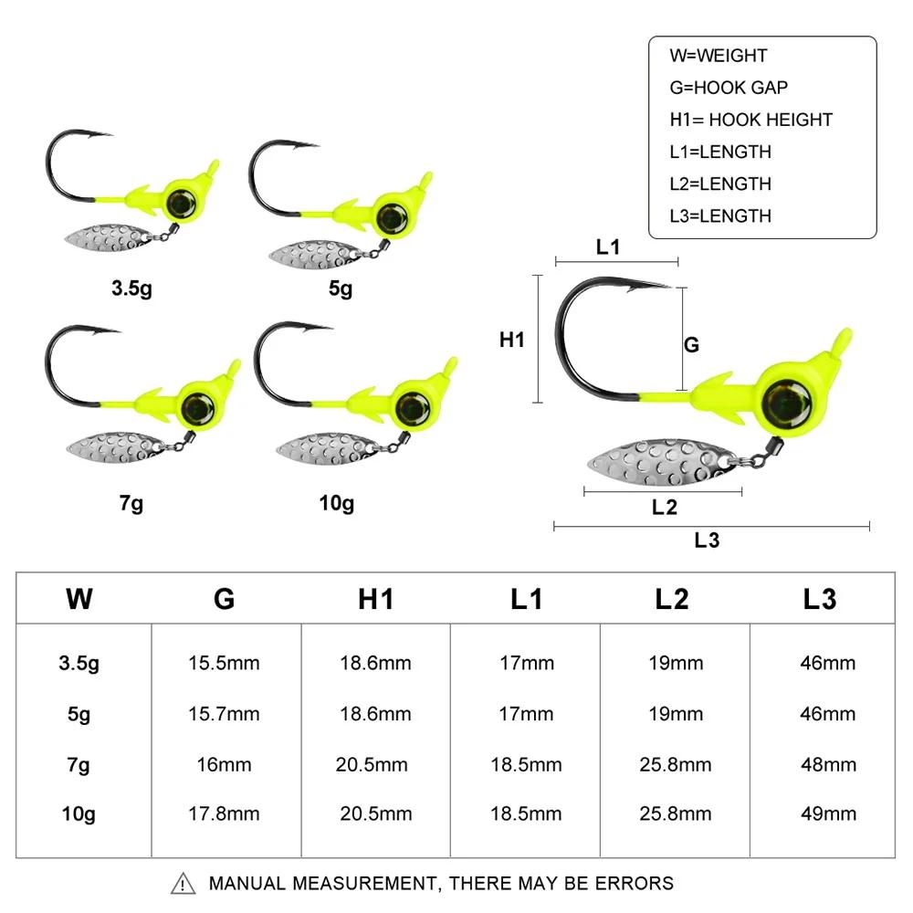3 pièces tête de gabarit crochet 3.5g 5g 7g 10g crochet de pêche rotatif paillettes gabarit leurre c