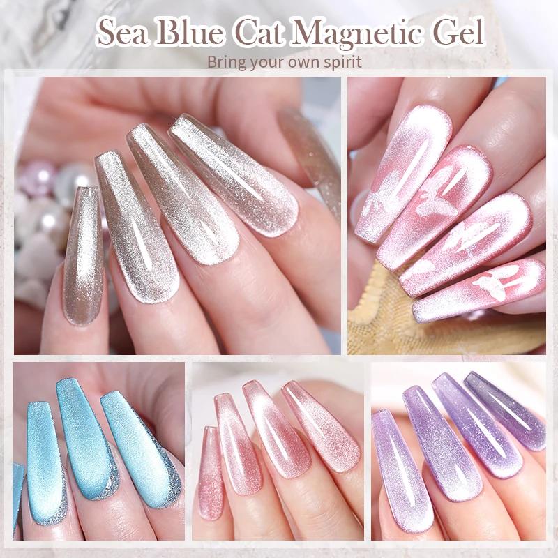 BORN PRETTY – vernis à ongles Gel magnétique chat bleu mer, 10ml, paillettes, lumière de neige, Semi