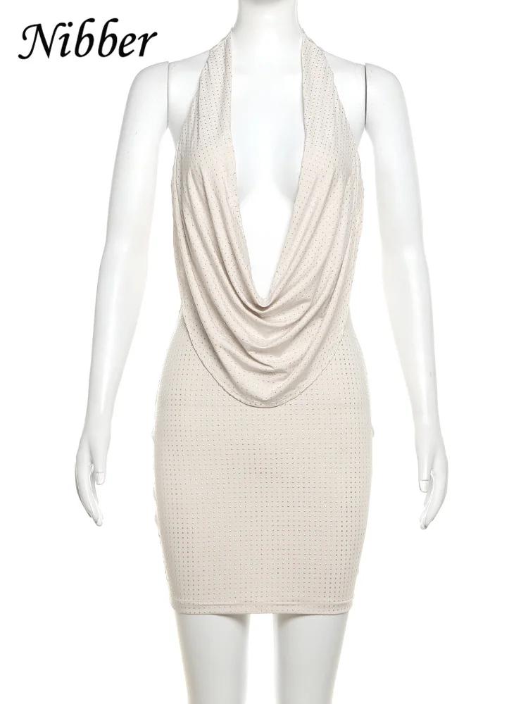 Nibber diamant collé couleur unie Mini robe femmes mode col en v profond robes sans bretelles femme