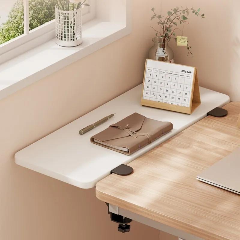 Table d'appoint d'extension de bureau pliable, bureau d'ordinateur en acier et bois, Table d'appoint