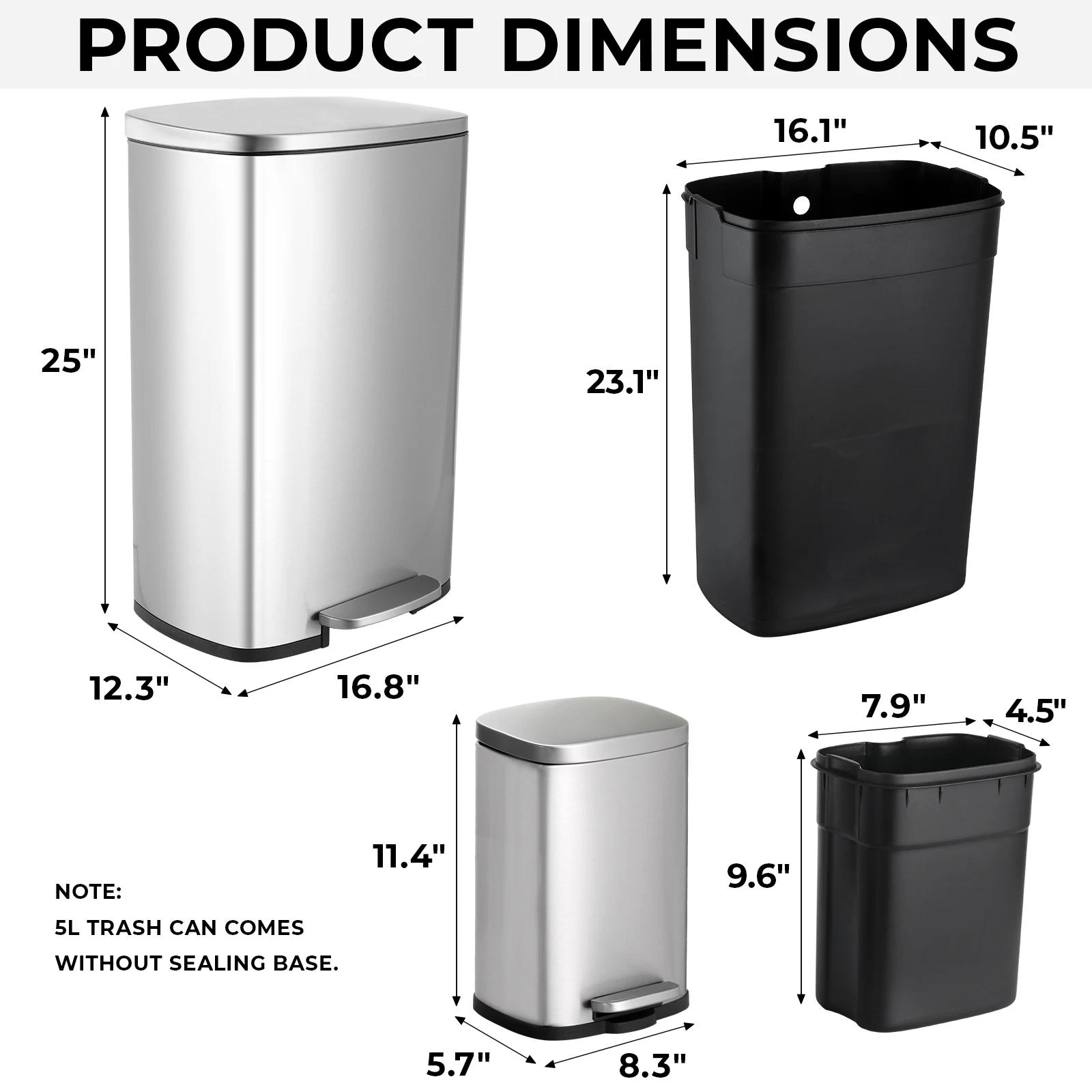 AOOU-Poubelle en acier inoxydable pour cuisine et maison, poubelle à fermeture douce, 13.2 + 1.3 gal
