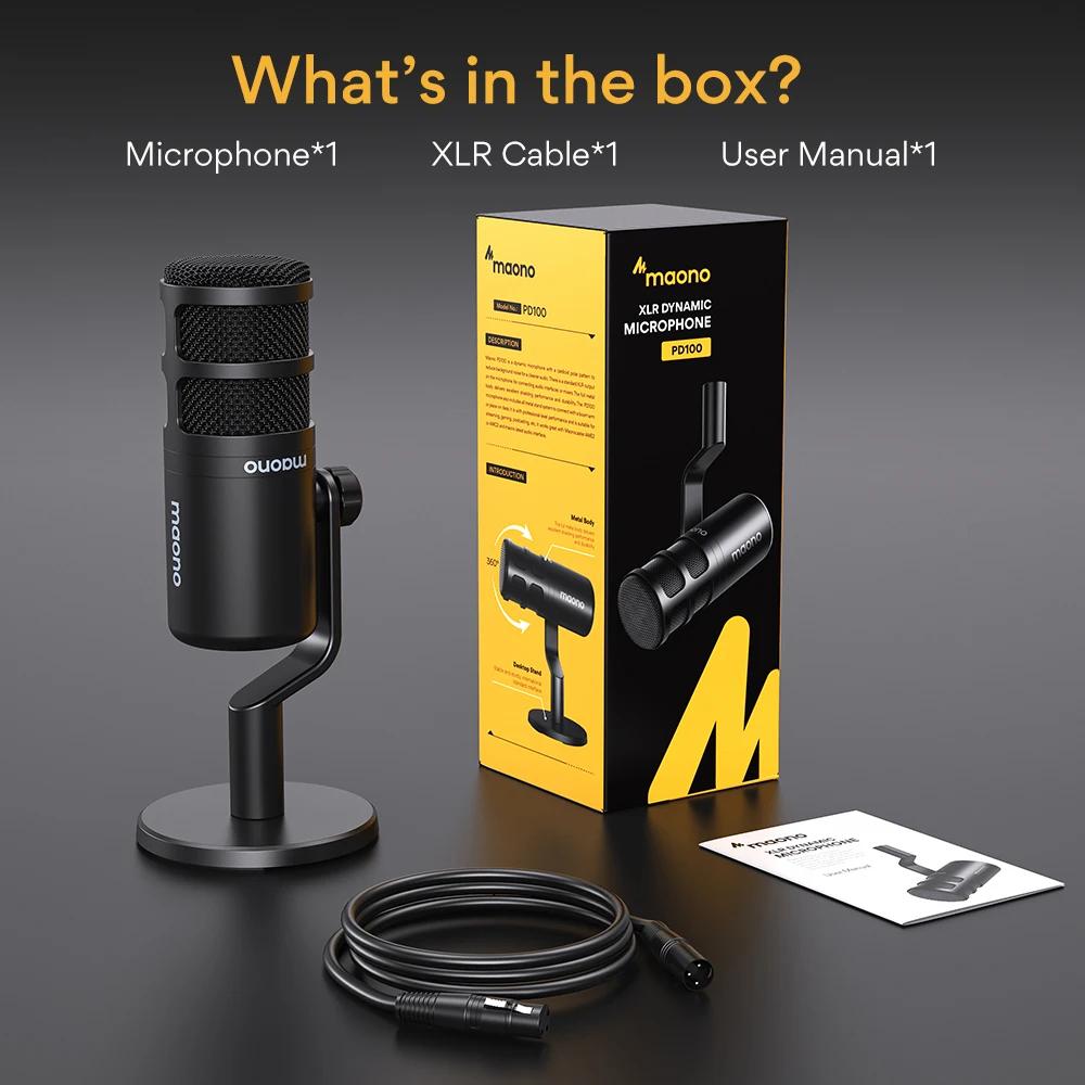 Microphone dynamique XLR pour PC Maono PD100, entièrement en métal, pour jeux, diffusion, enregistre
