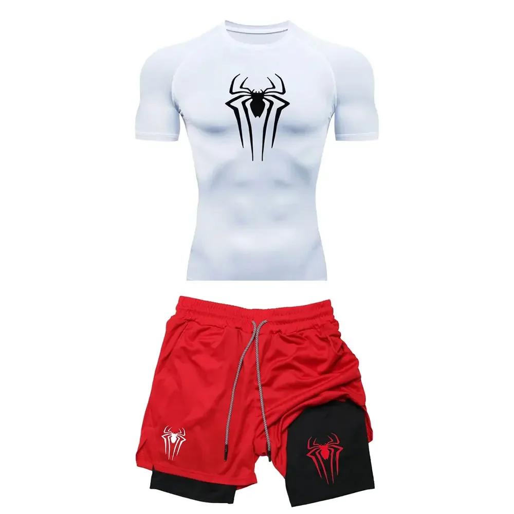 Ensemble compression entraînement homme Y2K - T-shirt gym, short course respirant, rash guard