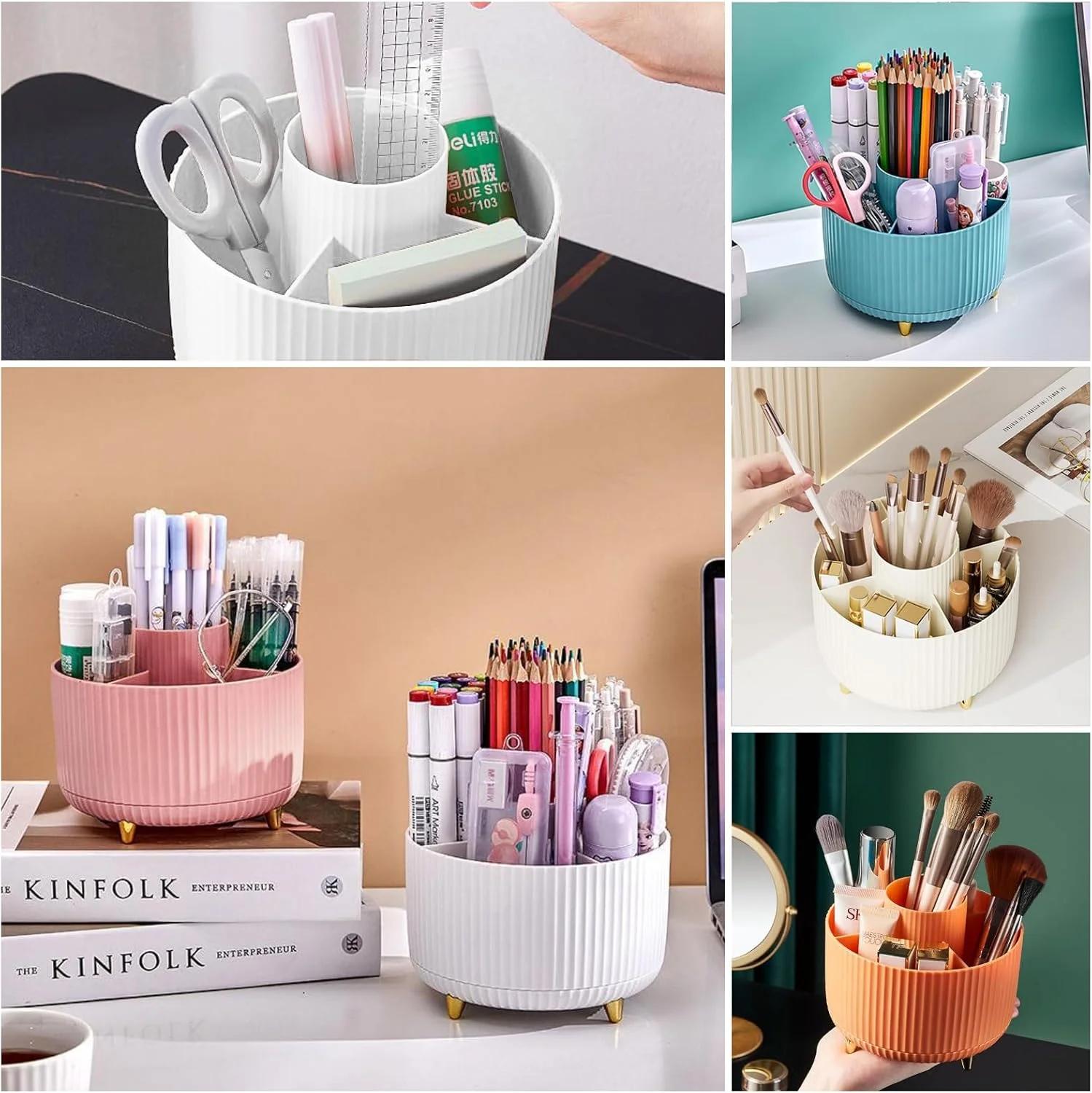 360 ° Boîte de rangement rotative pour outils de maquillage, organisateur de bureau, porte-pinceau