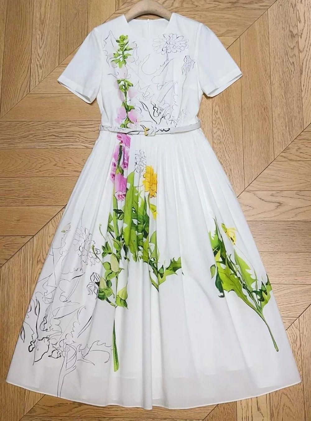 Top qualité nouveau 2026 printemps été robe femmes feuilles vertes imprimé fleuri poche Patchwork ma