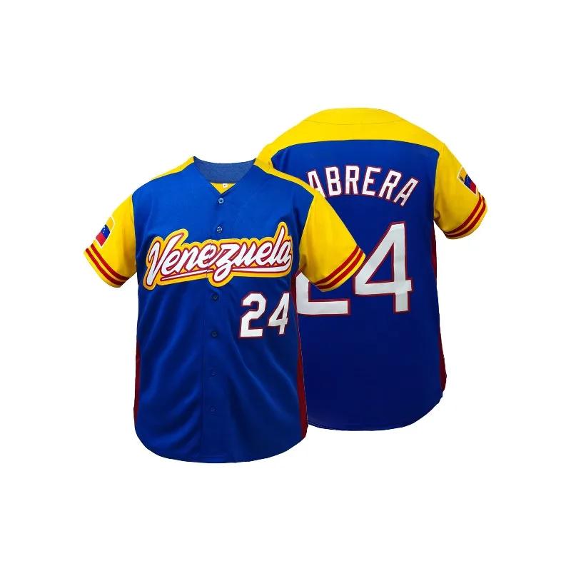 Maillot de baseball respirant pour homme, col en V, manches courtes, « Venezuela 24 » brodé, coupe a