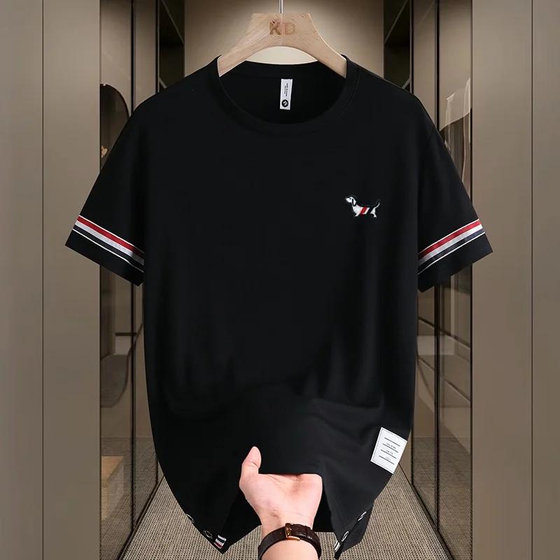 T-shirt d'été de luxe pour homme, col rond, broderie de marque, motif chien, manches courtes, hauts