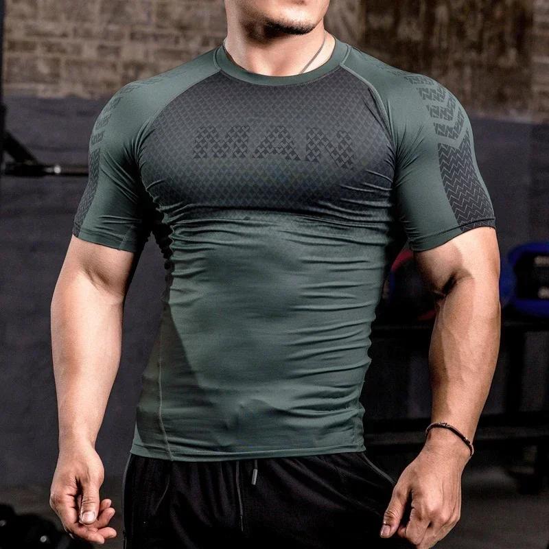 T-shirt de Sport de musculation serré pour hommes, chemise de course à séchage rapide, haut de Compr